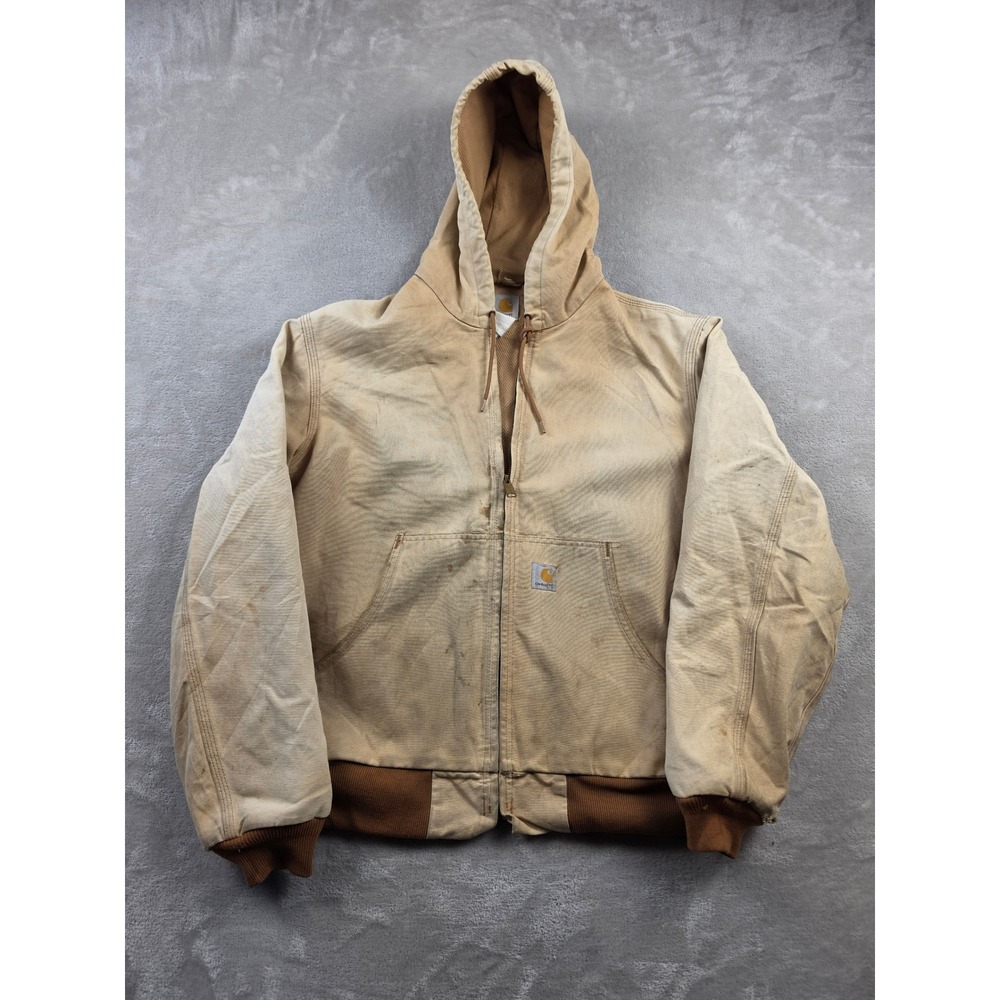 Vintage Carhartt Active Jacket Mens XL Tan Distressed Thermal Lined Canvas Work